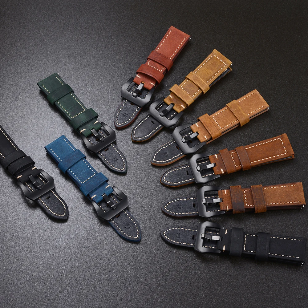 Men Watch Band Genuine Leather Straps 22mm 24mm Watch Accessories Belt High Quality Top Grain Watchbands