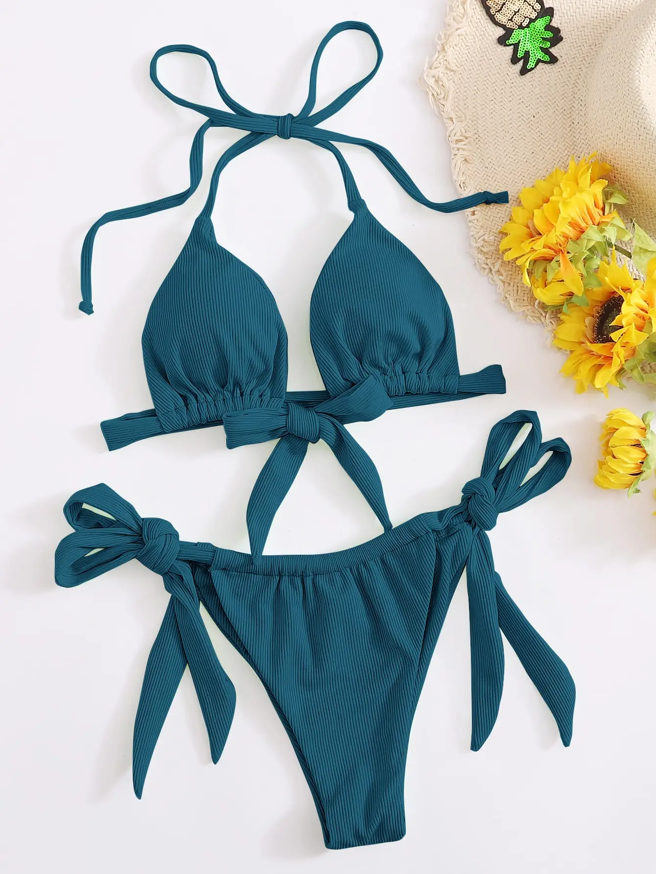 

2025 Newest Women Rib Bikini Set Brazilian Micro Solid SwimSuit Padded Summer Beach Wear Bandage Swimwear Maillot De Bain E1163