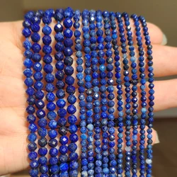 2/3/4mm Natural Stone Blue Lapis Lazuli Bead Faceted Loose Round Mineral Tiny Beads for Jewelry Making DIY Bracelet 15inch