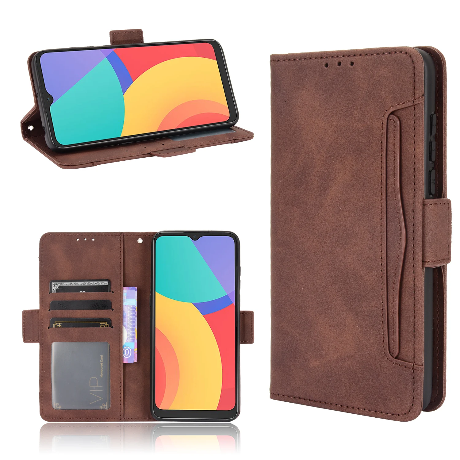 For Alcatel 3L 2021 Case Premium Leather Wallet Leather Flip Multi-card slot Cover For Alcatel 1S 2021 Case