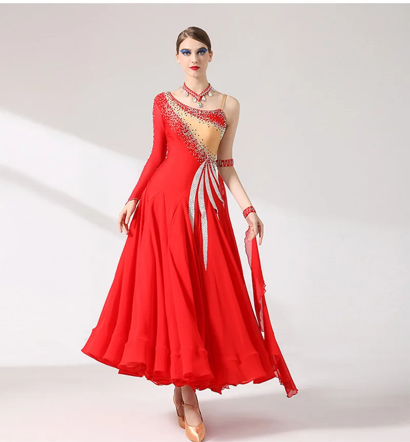 ผู้หญิงขั้นสูงบอลรูมเต้นรําชุดLady 2024 ใหม่สีแดงProfessional StageมาตรฐานFlamenco Waltz Tango Ballroom Dance Dresses