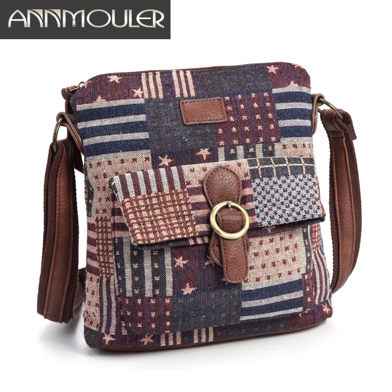 Annmouler Vintage kadınlar omuzdan askili çanta kumaş Crossbody çanta marka tasarımcı çanta çanta kadın askılı çanta kızlar Tote çanta