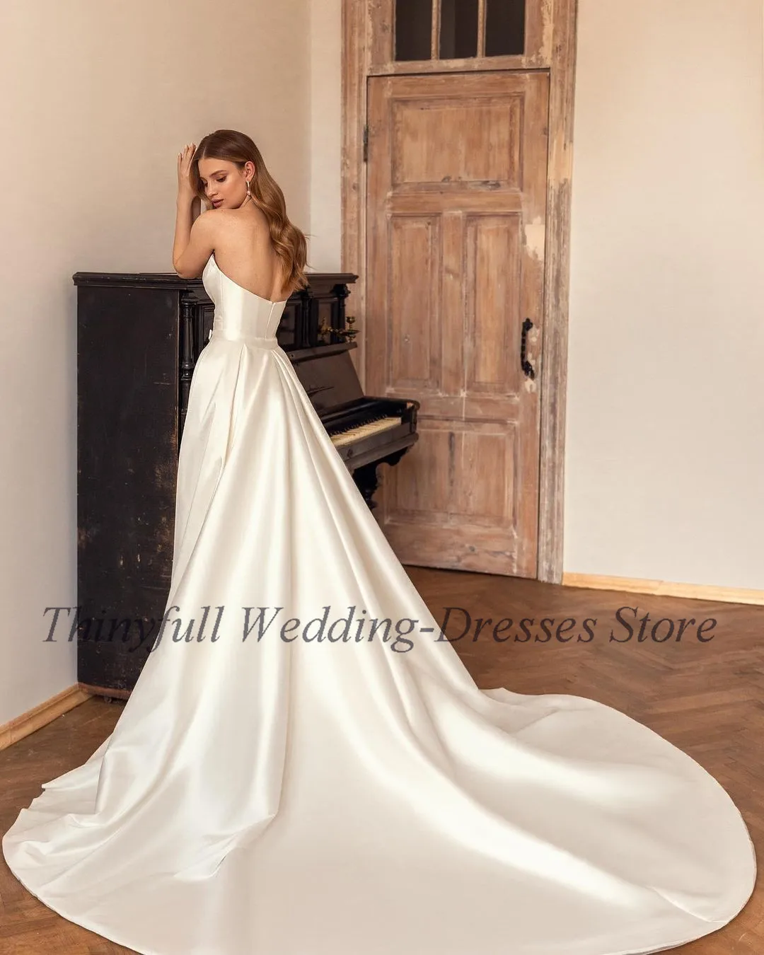 Thinyfull 2 Pieces Mermaid Wedding Dresses Soft Satin Removable Skirt Bride Party Gowns For Wedding Pleats Long Bride Dress 2022