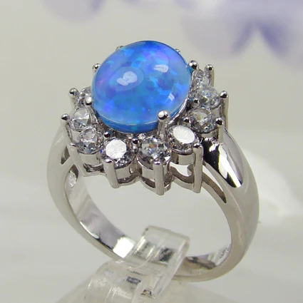 Frauen Messing Oval Simuliert Blauen Opal Damen Ring Band