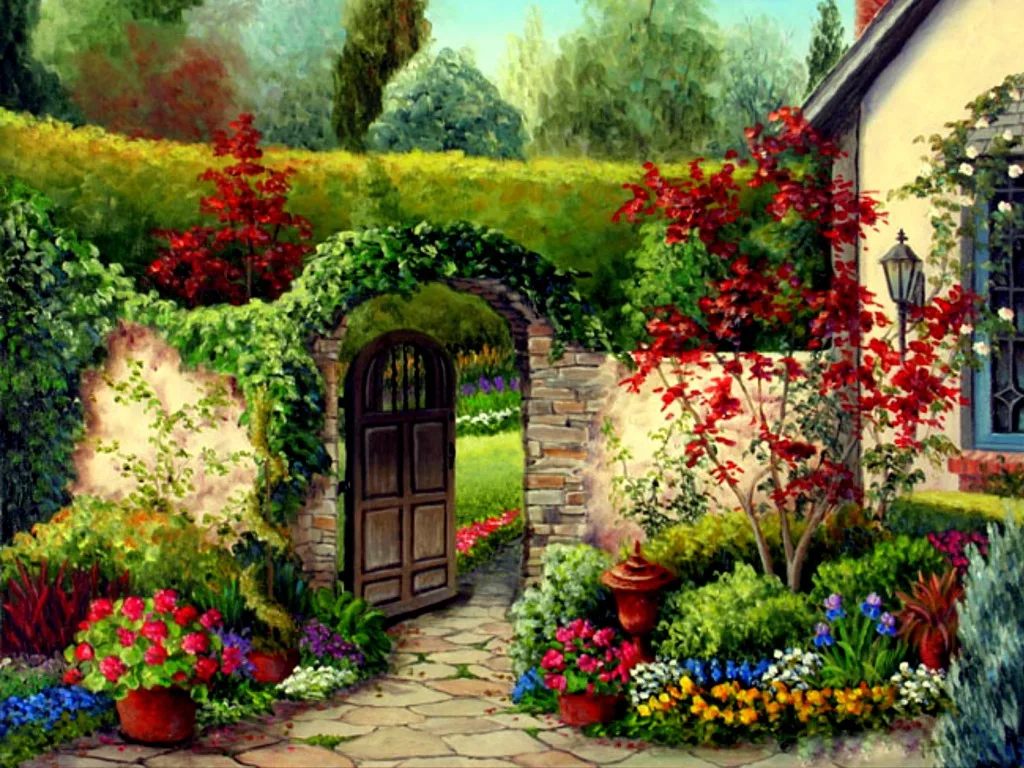 JMINE Div 5D garden door Country Full Diamond Painting cross stitch kits art High Quality Scenic 3D paint by diamonds