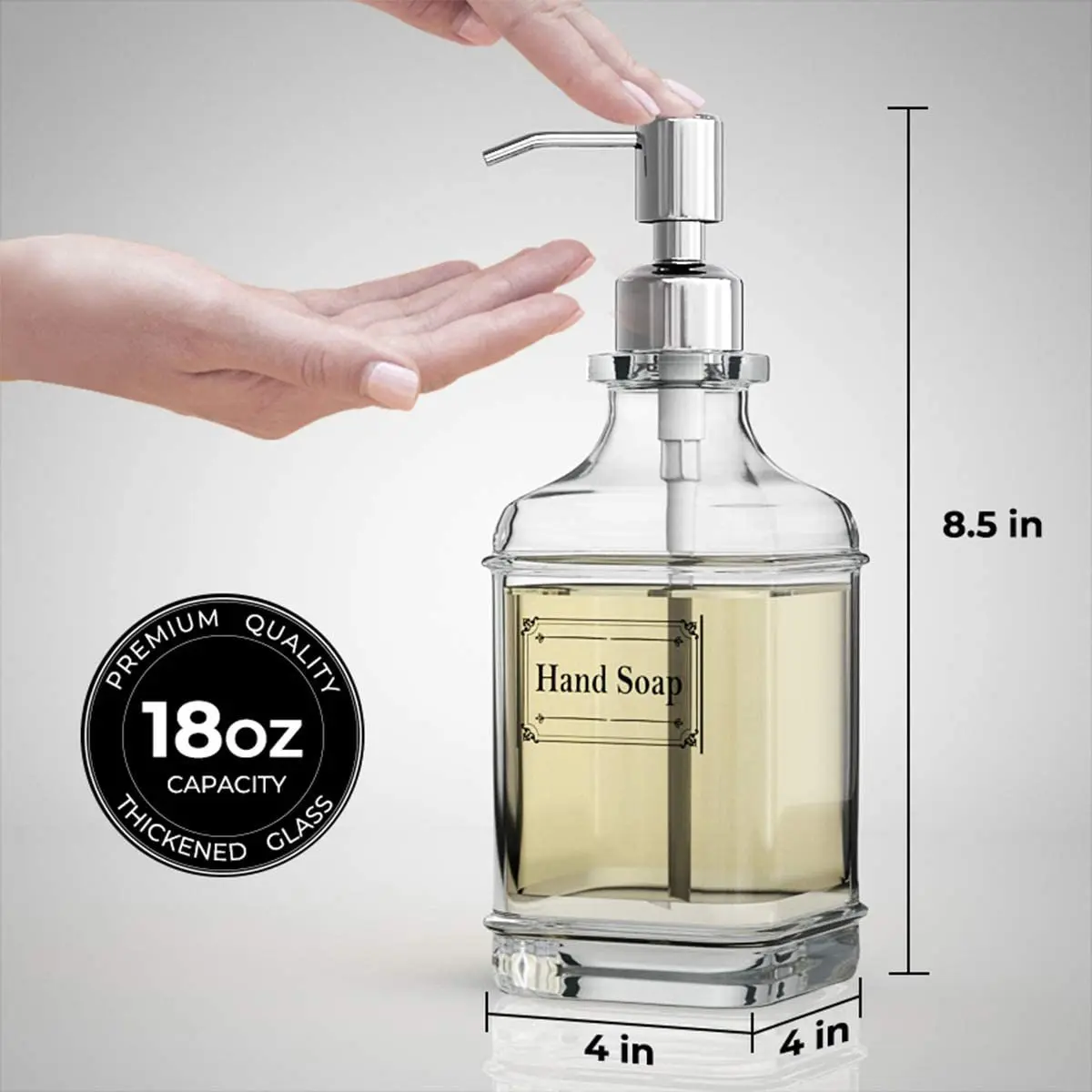 High Quality 300/550Ml Soap Dispenser Antique Thick Clear Glass Hand Soap Dispenser Stainless Steel Pump Bathroom Bottles Tool