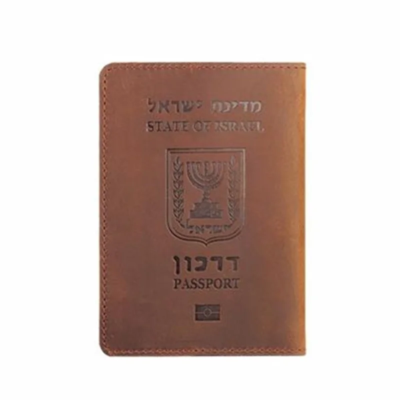 Leather Israeli Passport Cover Hebrew Passport Menorah Case Unisex Travel Wallet