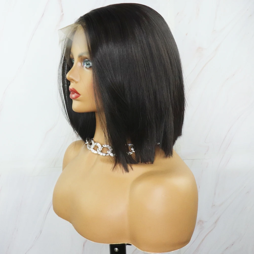 BlueBird Short Black Wigs For Women Futura Hair 13x4 Synthetic Lace Front Wigs With Side Part Heat Resistant Cut Bob Wig