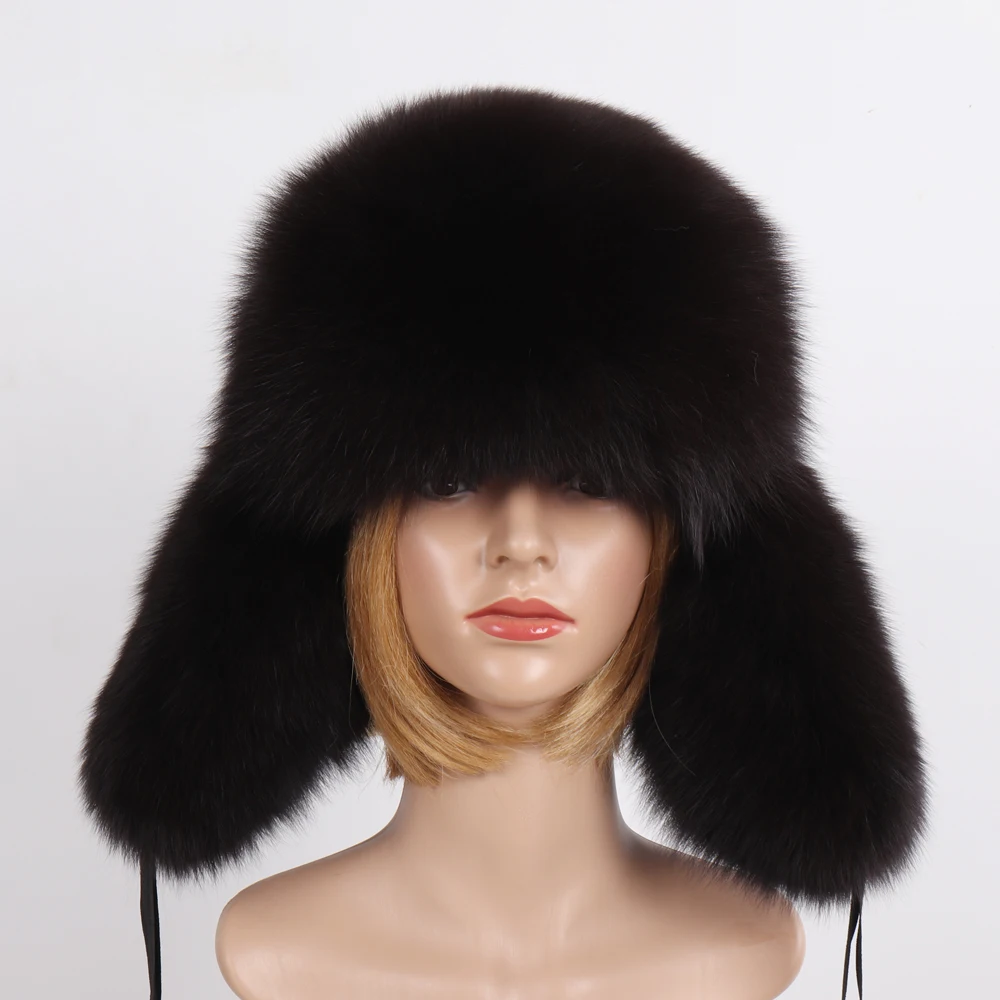 New Arrival Men&Women Winter 100% Natural Fox Fur Bomber Hats Unisex Full Pelt Thick Warm Real Fox Fur Cap Wholeskin Fox Fur Hat