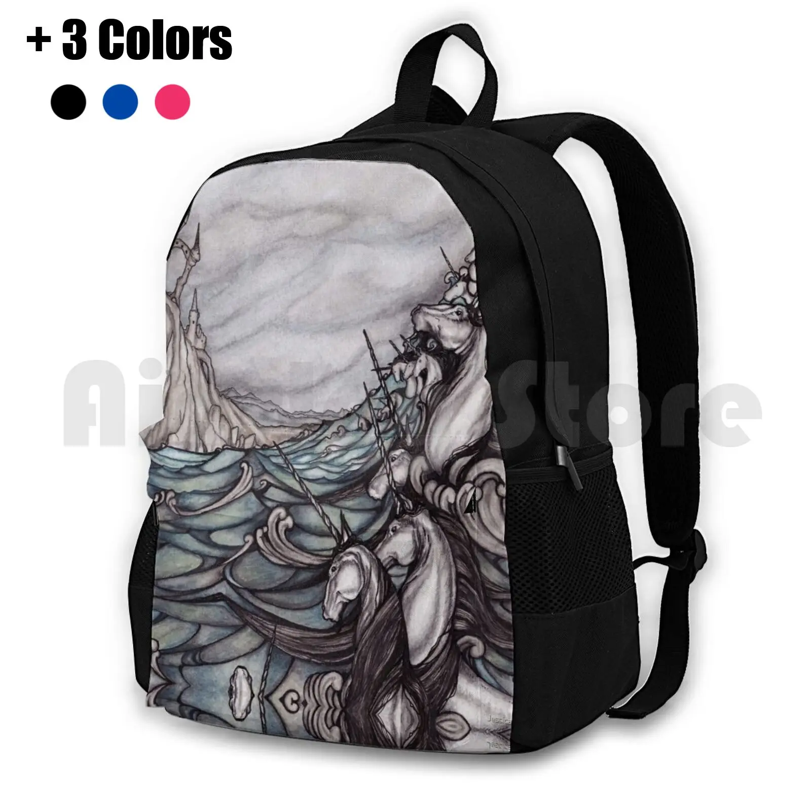 Unicorns In Sea Outdoor Hiking Backpack Waterproof Camping Travel Unicorn Unicorns The Last Unicorn Haggard The Sea Is Always