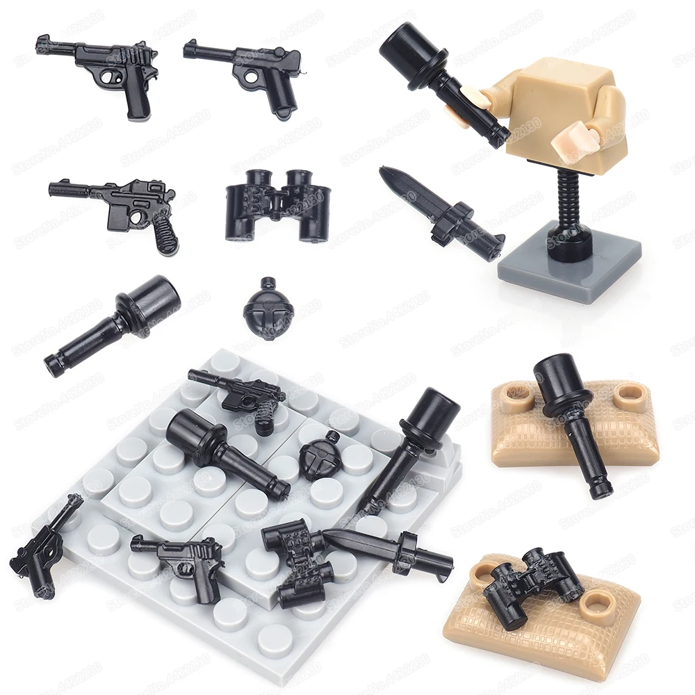 Military Assembly Shank Hand Bomb Building Block Moc WW2 Figures Weapons Equipment Kettle Gun Set Model Child Christmas Gift Toy