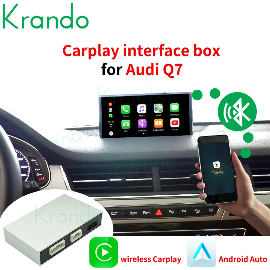 Krando Android Auto Wireless Carplay Interface Box For Audi Q7 2005 - 2020 Reverse Camera Module MMI2G 3G MIB Upgrade Retrofit