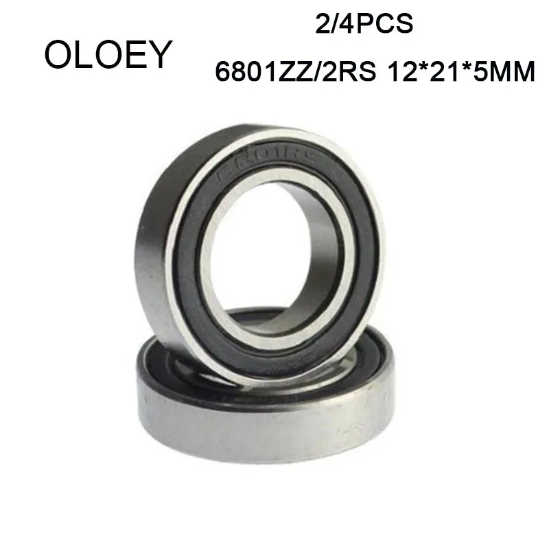 2/4pcs 6801ZZ 2RS 12*21*5mm Iron Cover Sealed Deep Groove Ball Thin-walled  Bearing 12*21*5mm High-quality Bearing Steel