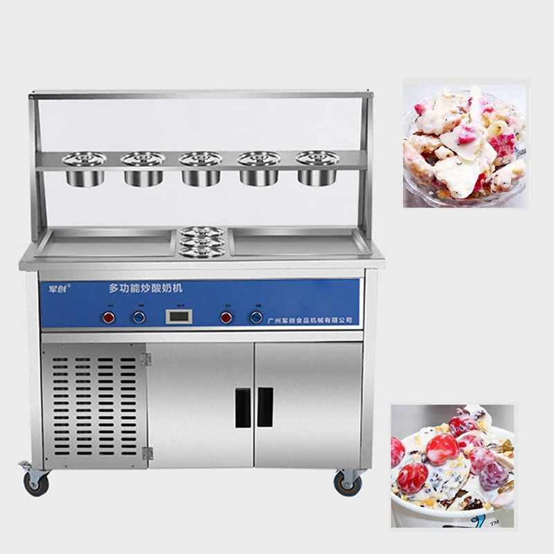 

Double Square Pans Fried Yogurt Ice Cream Roll Machine Ice Cream Cold Ice Pan Refrigeration Equipment Thailand