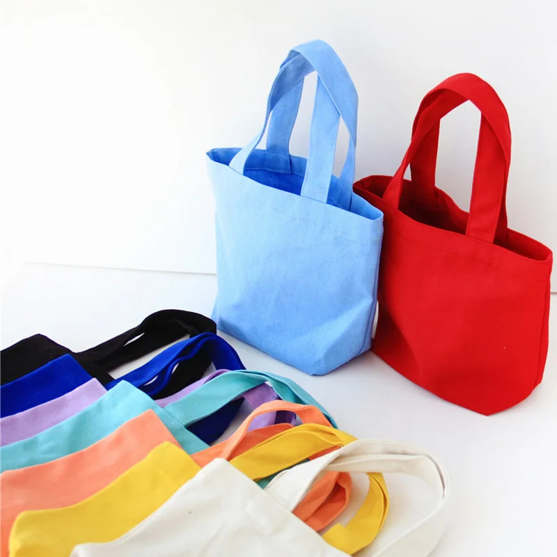 Simple Cotton Canvas Bags Girls Fashion Shopping Bags Solid Color Life Casual Pacakge Foldable Large Capacity Tote Hand Bag