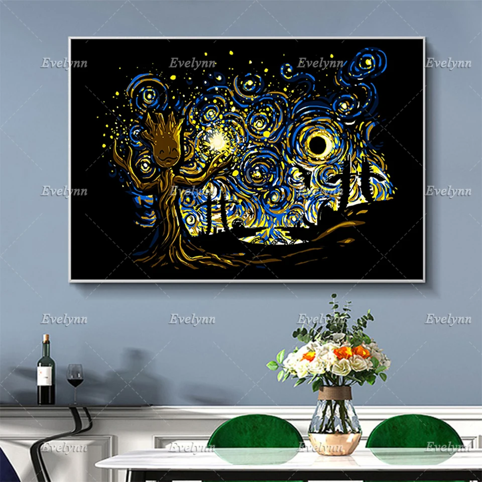 Starry Night Poster, Van Gogh Living Room Wall Art Prints Home Decor Canvas Unique Gift Floating Frame