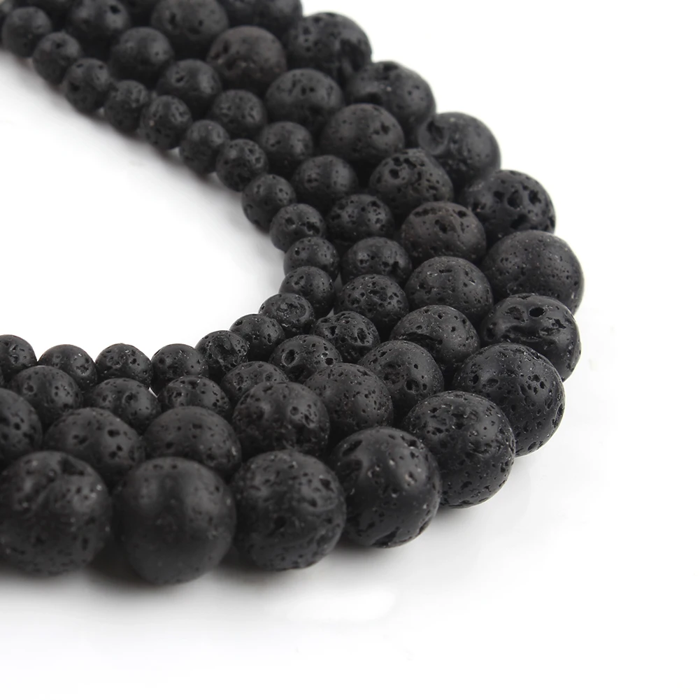 Natural Black White Volcanic Lava Stone Spacer Rock Round Loose Beads For Jewelry making DIY Bracelet Wholesale 15\'\' 4 6 8 10mm