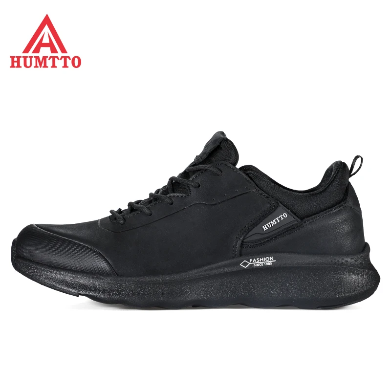 HUMTTO Running Shoes Men Outdoor Sport Leather Luxury Designer Trainers Mens Shoes Light Cushion Black Casual Sneakers for Male