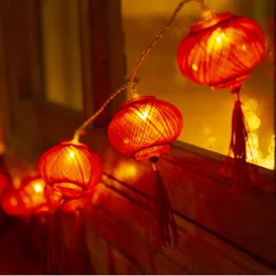 PheiLa LED Chinese Red Lantern String Light Jubilant Garland Lamp Battery Operated for Chinese New Year Hanging Door Head Decor