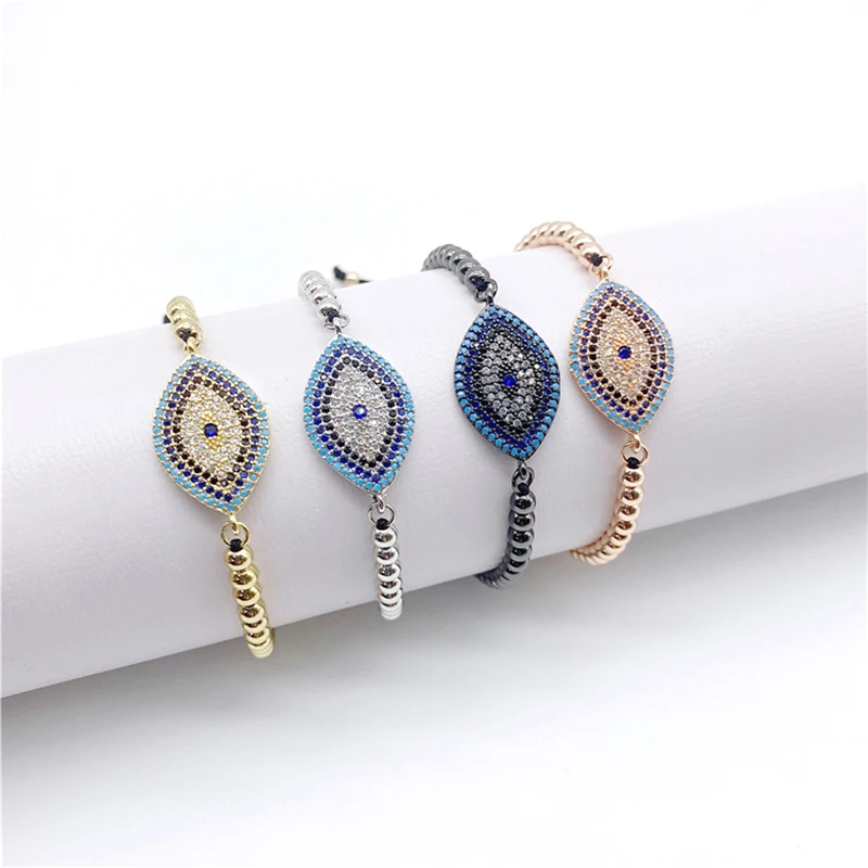 5pcs/lot Handmade Micro CZ Paved Eye Connector Bracelets Copper Beads Adjustable Pull tie Bracelets