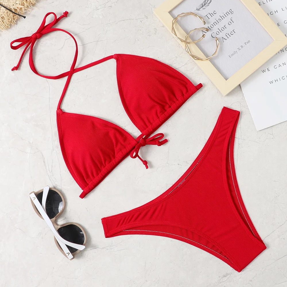 2022 New Bikini Gợi Cảm Phù Hợp Với Màu Áo Bơi Đi Biển Nữ Đồ Bơi