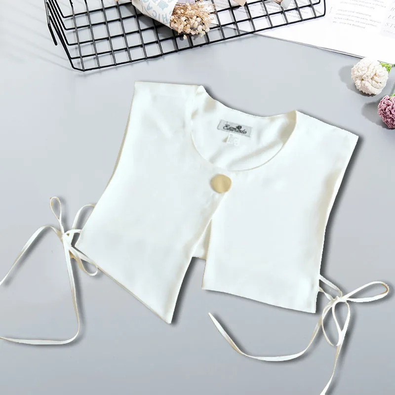 Side Tie Fake Collar Women Fashion Button White False Collars Woman Blouse Sweater Black Detachable Half Shirt галстук женский