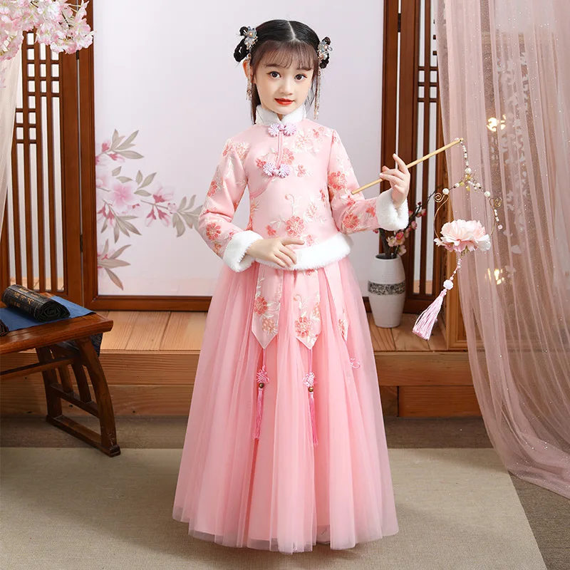 

Winter Girls Quilted Hanfu Cheongsam Chi-Pao Girls Dress Elegant New Year Princess Children Party Dress Wedding Gown Dresses