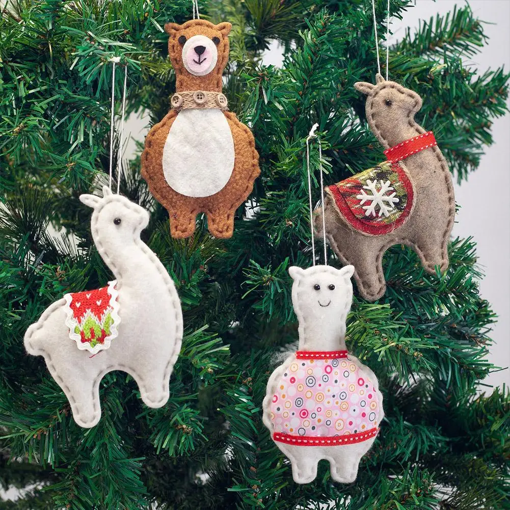 4PCS Mini Felt Christmas Tree Pendants Plush Alpaca Set Merry Christmas Decorations For Home Hanging Ornaments Decoration Decor