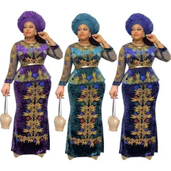 Velvet African Dresses for Women Dashiki Long Sleeve Robe African Dress Africa Clothes Christmas Diamond Maxi Dress No Headtie