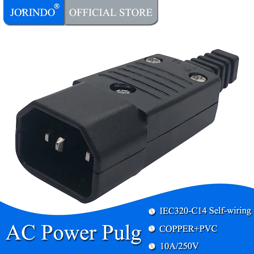 Прямой Кабельный разъем jorinдо IEC320 C14 C15 10A 250 В, черный розетка и штекер, разъем питания, 3-контактный разъем переменного тока