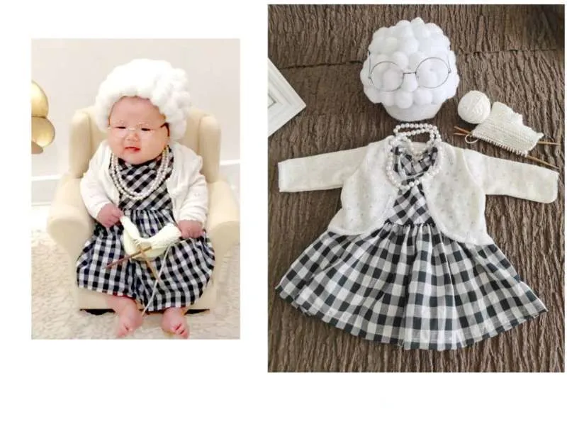 Little old lady photo costume studio baby 100 days and half year old baby photo props small chartered woman suit