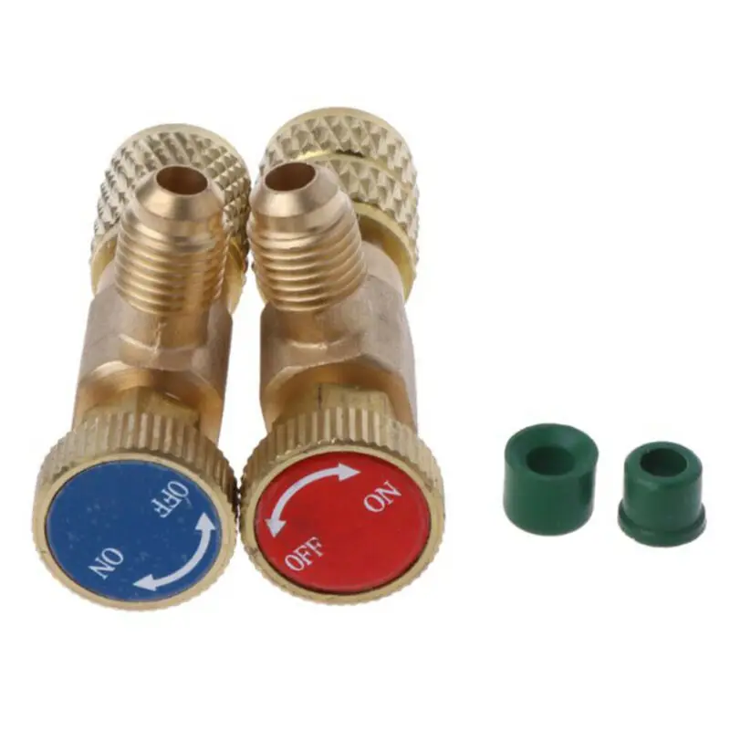 2PCS Gold Air Conditioning Refrigeration Charging Adapter Safety Valve Copper Adapter For R22/R410A 1/4