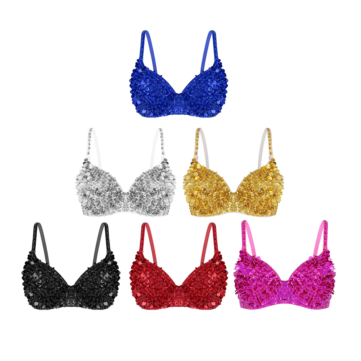 Women Fashion Sparkle Sequins Bra for Pole Dancing Beading Padded Bra Top for Rave Party Dances Club Wear Belly Dancing Costumes