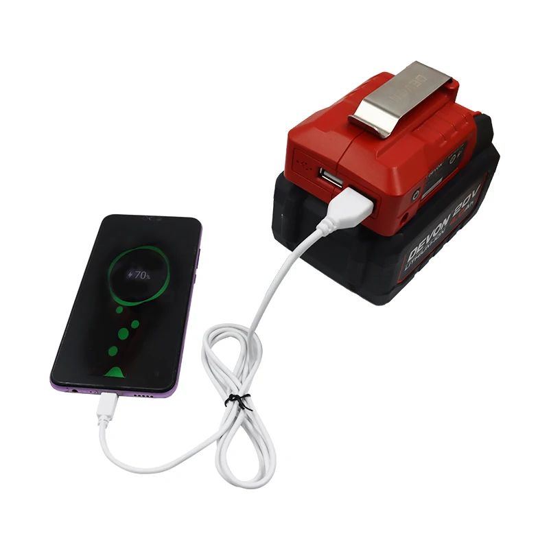 5918-LI-20PS Adapter Converter With Metal Clip Buckle Dual USB Mobile Phone Charger For Devon 20V Li-ion Battery Power Bank