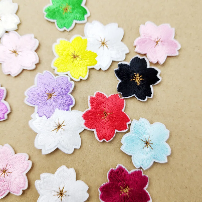 Oriental Cherry Sakura Patches Cloth Mend Decorate Clothes Apparel Sewing Decoration Applique Badges Patch White Black Yellow