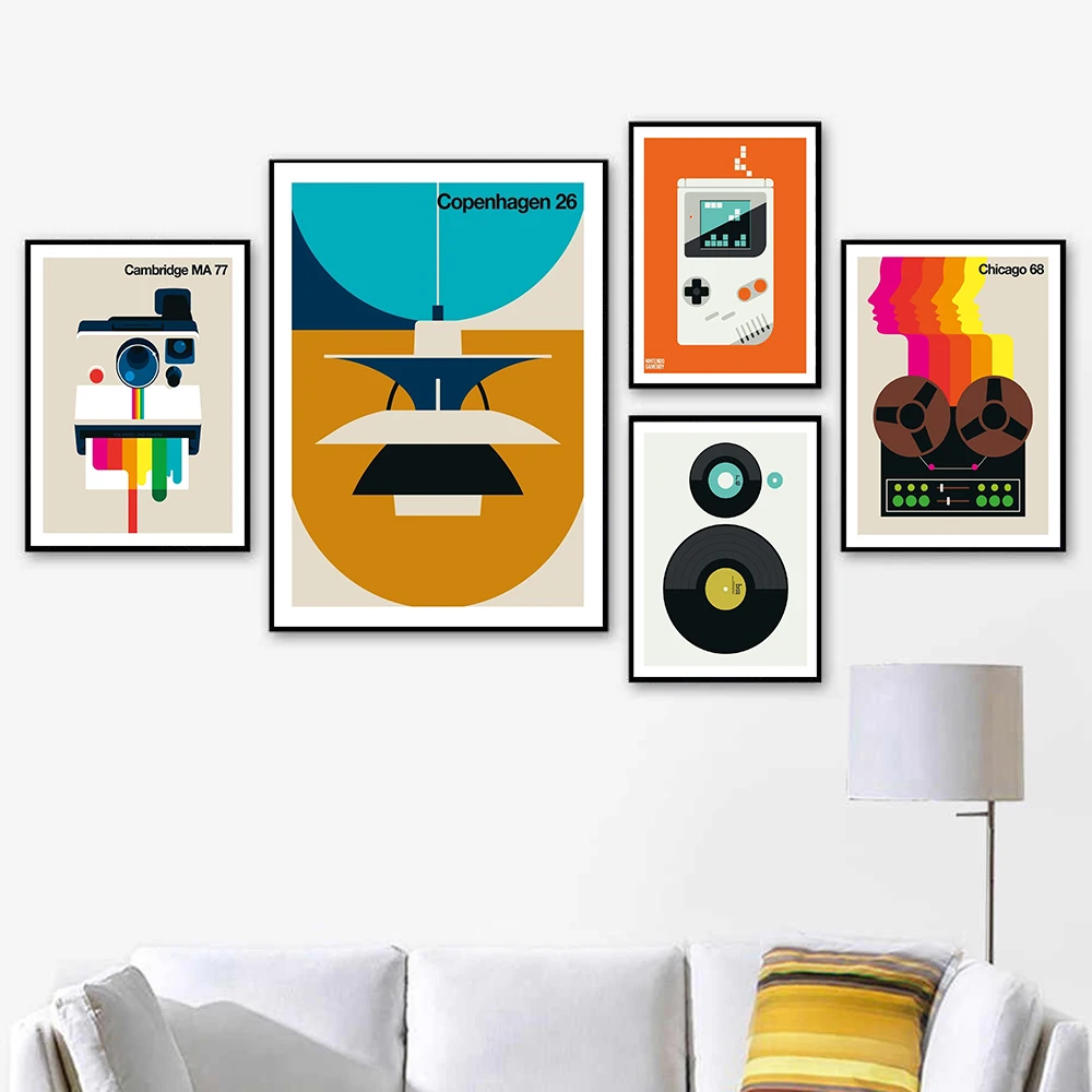 Vintage Music Mixtape Poster Painting Cambridge Chicago Wall Art Pictures on Canvas for Living Room Cartoon Gameboy Home Decor