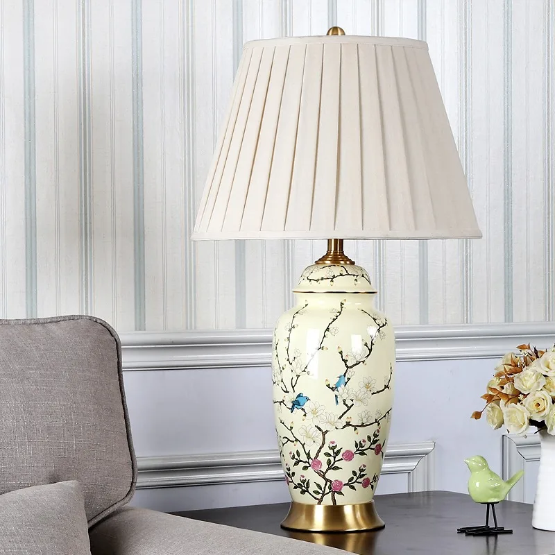 OURFENG Luxury Table Desk Lamp Ceramic Copper LED Bedside Light Decorative For Living Room Bedroom Dining Room Study Office