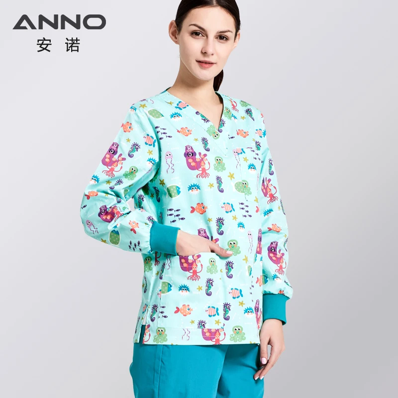 ANNO-conjunto de top y pantalón para Hospital, uniforme de enfermería de manga larga opcional, suministros de clínica Dental, ropa de enfermera,