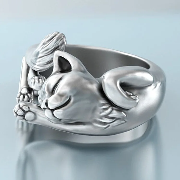 Exquisite Cute Silver Color Cat Rings Adjustable Opening Women's Ring Cartoon Animal Ring Birthday Christmas Gift Fine Jewelry