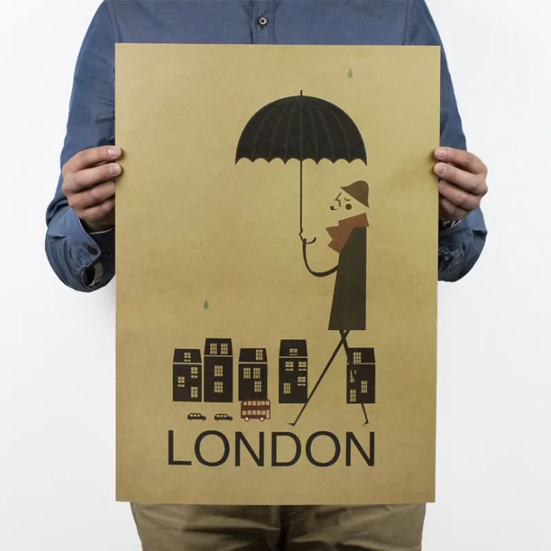 Simple Drawing of London In The Rain Wall Art Pictures Abstract Art Poster Prints Painting on Canvas Wall Art Living Room Decor