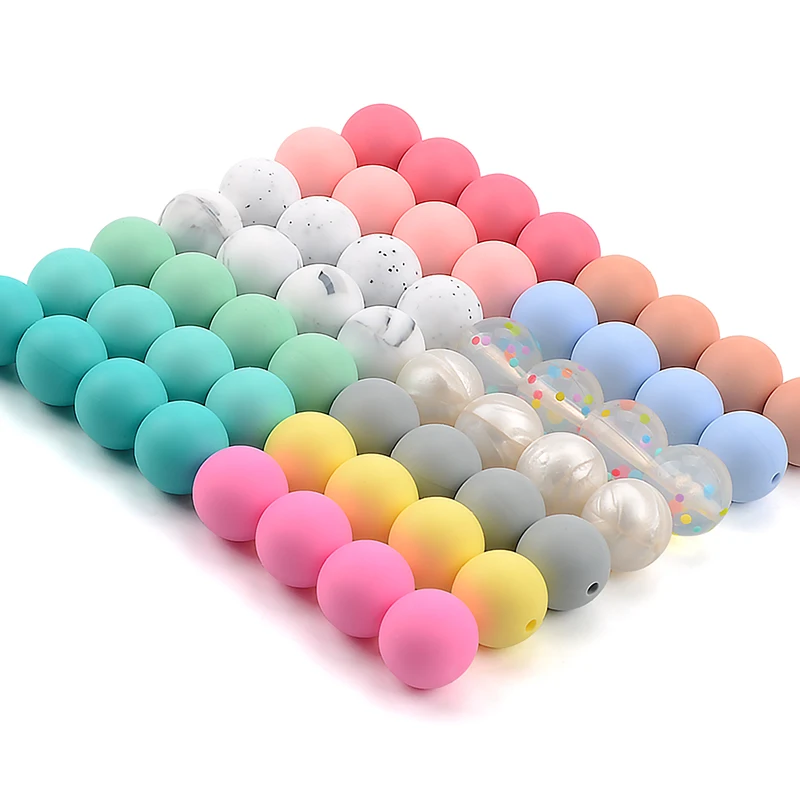 LOFCA 50pcs 19mm Round Shaped Silicone Beads Baby Teether BPA-Free Food Grade Baby Toy DIY Jewelry Necklace Nursing Accessories