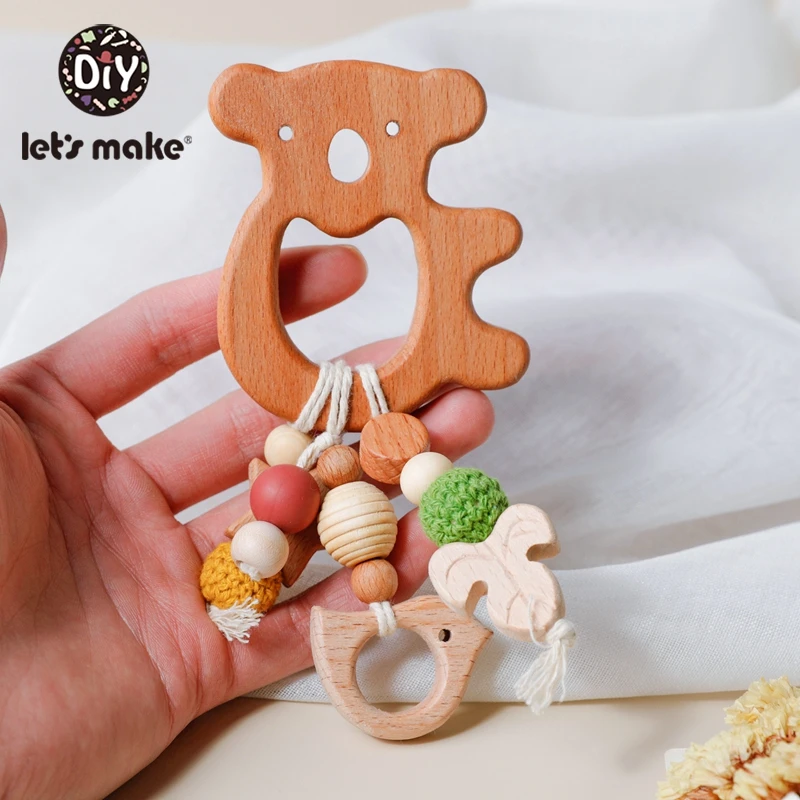 Zróbmy 5pc Baby Teether drewniany gryzak przyrząd do rozdzielania jedzenia Raby grzechotki grzechotka dla dzieci zabawki szopka Mobiles grzechotka noworodki zabawki