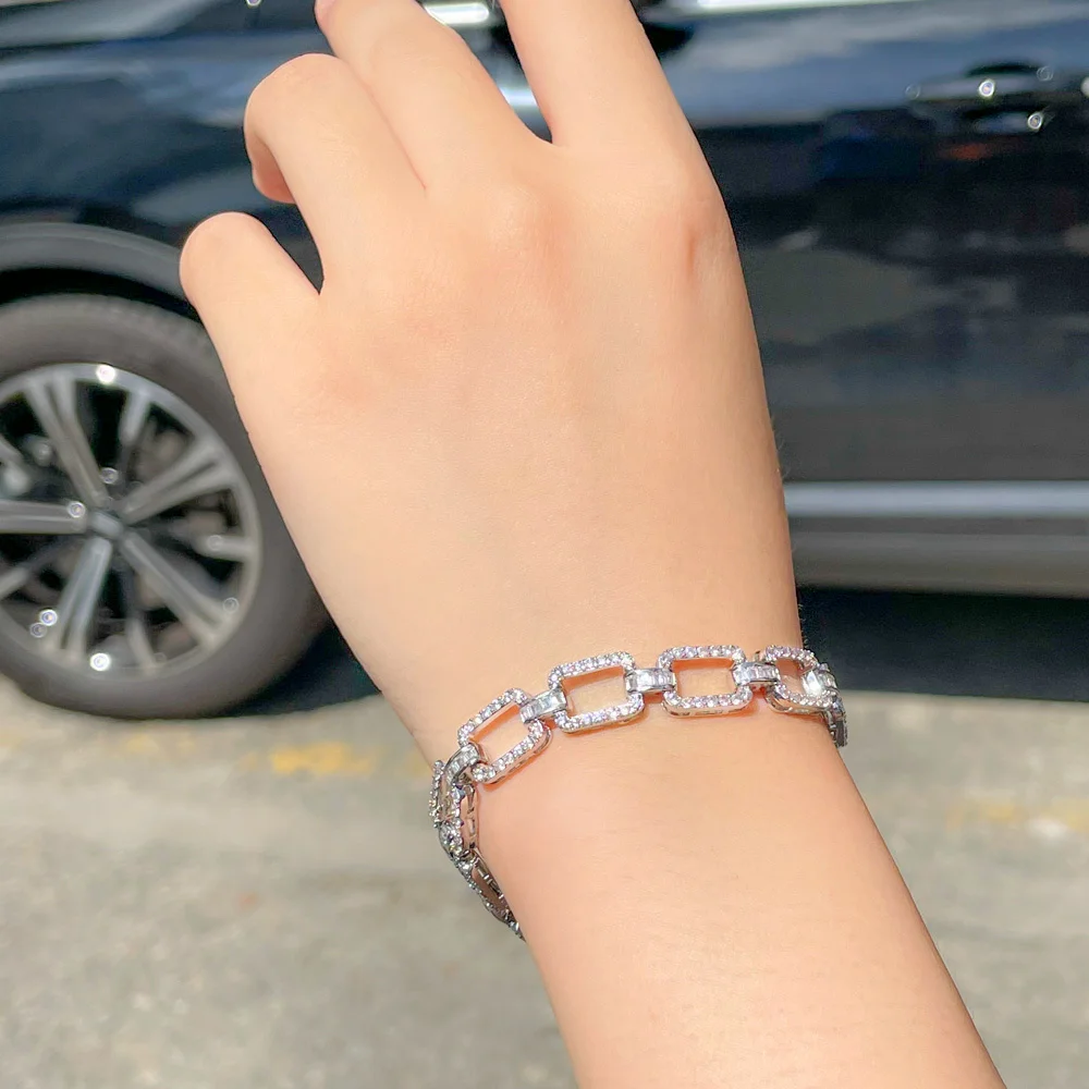 CWWZircons Bling Micro Pave CZ Stein Gelbgoldfarbenes Kubanisches Gliederkettenarmband für Damen Neuer Trendschmuck Großhandel S0184 – Detail 2