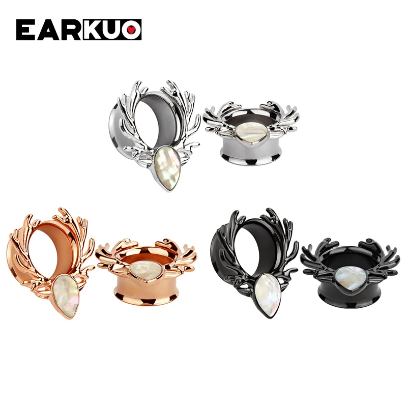 EARKUO Latest Stainless Steel Ear Piercing Plugs Tunnels Stretchers Expanders Fashion Body Jewelry Earrings Gauges 2PCS 6-25mm