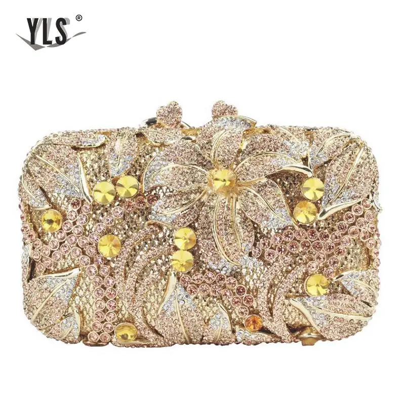 Luxury Crystal Women Clutch 3D Flower Party Evening Bags Purse Ladies Pink Silver Gold Diamond Handbag For Wedding 12 Color