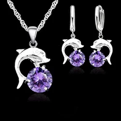 Necklace+ Earrings Sets Cute Romantic Style Animal Series Dolphin Modelling For Women Girl 925 Sterling Silver