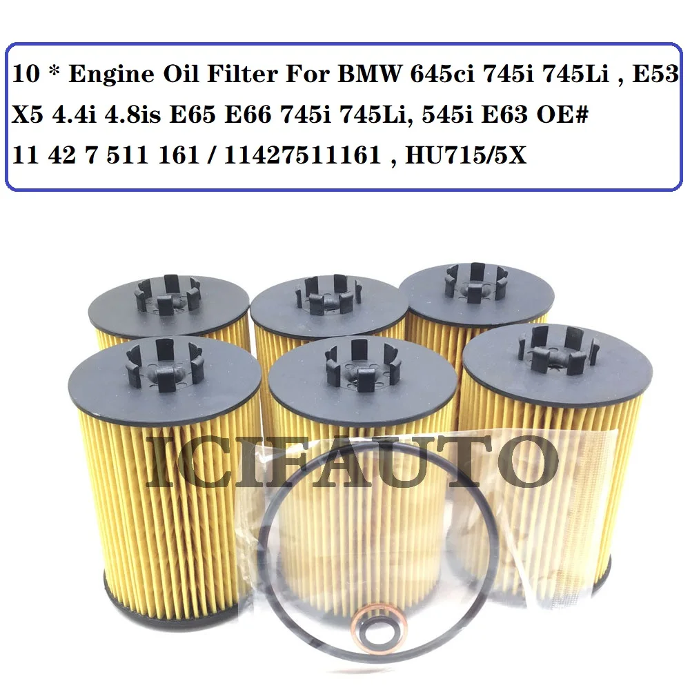 1/2/4/6/10 Engine Oil Filter for BMW 645ci 745i 745Li E53 X5 4.4i 4.8is E65 E66 745i 745Li, 545i E63 11427511161 HU715/5X