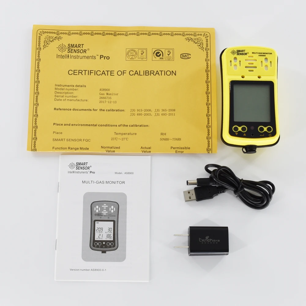 Smart Sensor AS8900 Portable Multi Gas Detector Monitor 4 in 1 O2 H2S CO Combustible Gas Oxygen Hydrogen sulfide Carbon Monoxide