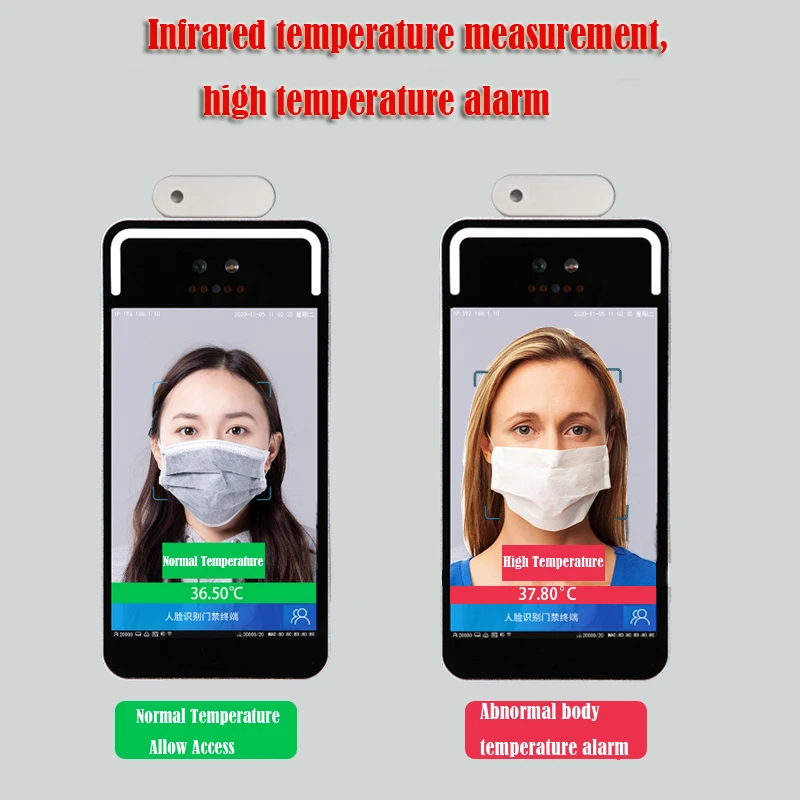 7 inch 8inch  No contact Face Mask Temperature Measurement Detector Face Recognition access control time attendance machine