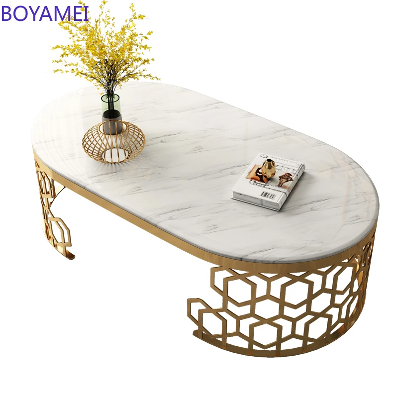 

Oval luxury coffee table simple postmodern marble tempered glass stainless steel Nordic style small apartment living room